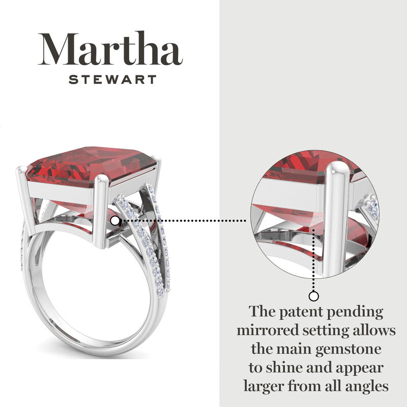 Martha Stewart 10 1/4ctw. Emerald Cut Garnet & Lab Grown Diamond Ring In Sterling Silver image number null
